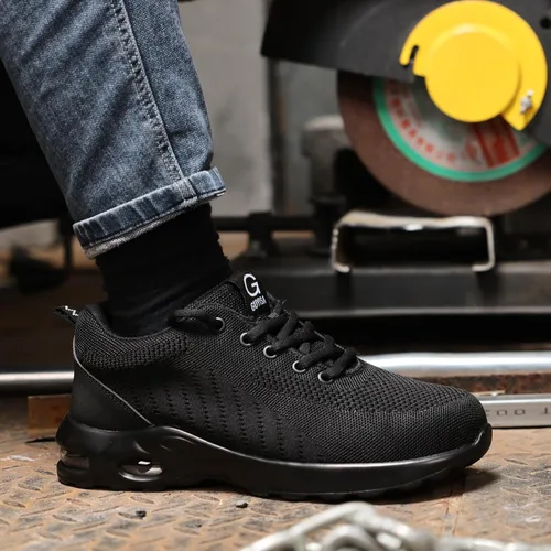 Miniatura 8 de GLANOUDUN Zapatos de punta de acero para hombre, ligeros, con amortiguación de aire, zapatos de trabajo de seguridad indestructibles, zapatos