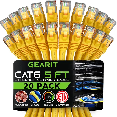Miniatura 83 de Paquete de Cable Ethernet Cat 6 GEARit - Pack de 10 cables de conexión Ethernet Cat6 de 15 pies Cable de conexión de red RJ45, conectores dorados