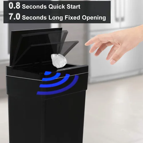 Miniatura 5 de Basurero automático de 50 litros/13.2 galones para cocina, sin contacto, de alta capacidad, resistente a las manchas, con tapa (1, negro)