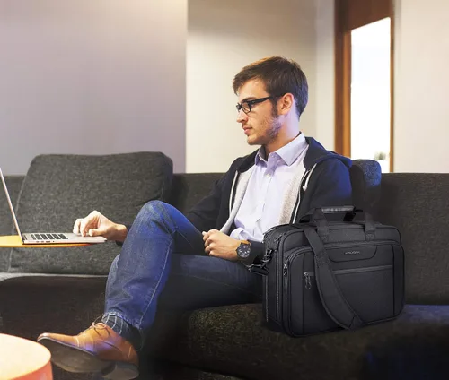 Miniatura 2 de KROSER - Bolso de hombro para laptop expandible, maletín para laptop hasta 17.3 pulgadas, repelente al agua, bolsa estilo bandolera para computadora