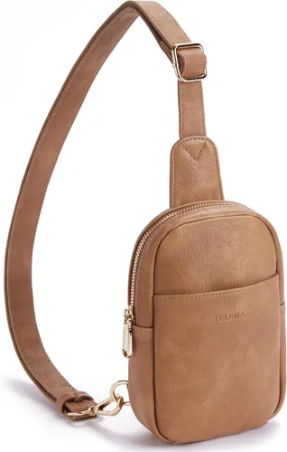 Miniatura 106 de Telena Riñonera pequeña para mujer, de cuero, cangureras, bolsa de pecho para mujer