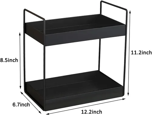 Miniatura 6 de Estantería de 2 niveles para baño, encimera de almacenamiento, organizador de cosméticos, soporte para especias de cocina, color negro.