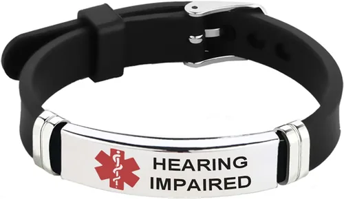 Miniatura 15 de Brazaletes de identificación médica para hombres y mujeres, rojos, para emergencia y primeros auxilios, con grabado láser, identificación, acero