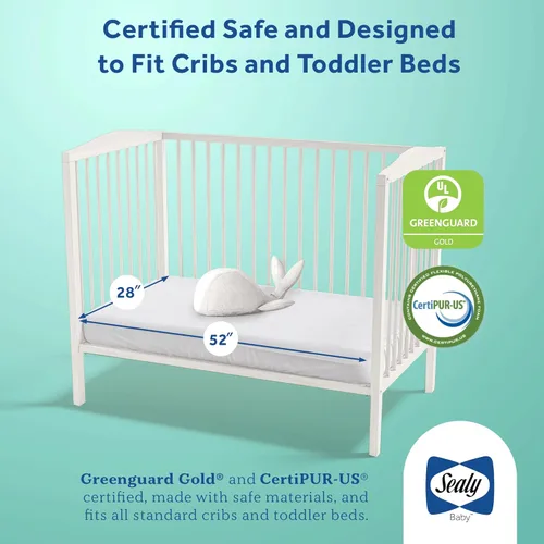 Miniatura 2 de Colchón de cuna Sealy Baby Butterfly Knit transpirable, certificado GREENGUARD GOLD, hecho en EE.UU., espuma premium, funda lavable y fácil