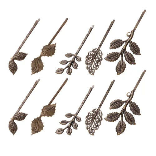 10 pinzas para el pelo de hojas retro, horquilla retro para el cabello, pasador retro Bobby Pin delicado bronce para el cabello para mujeres y niñas