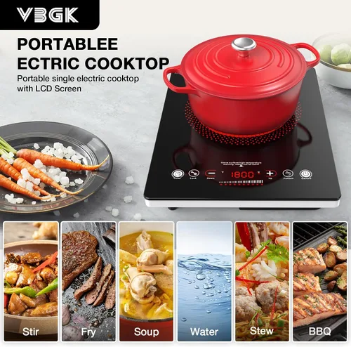Miniatura 4 de VBGK - Cocina eléctrica de un solo quemador, estufa eléctrica de 110 V y 1800 W con control táctil LED, quemador eléctrico único de 9 niveles