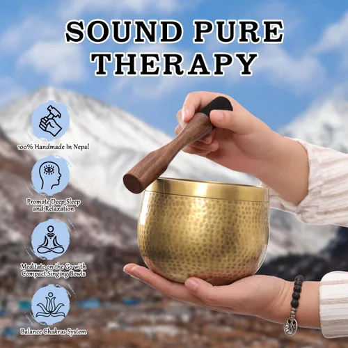 Miniatura 5 de Set de cuencos tibetanos de canto de Relaehih - martillados a mano en Nepal, cuenco de sonido para meditación, yoga, chakra, accesorios de Azul