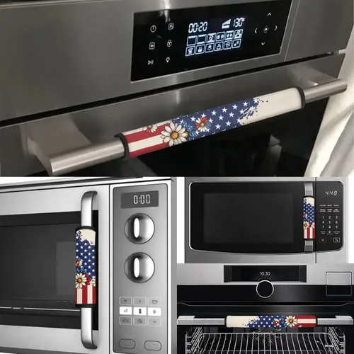 Miniatura 3 de Juego de 6 fundas para manijas de puerta con diseño de margaritas y flores americanas, 4 de julio, Día de la Independencia, fundas para manijas