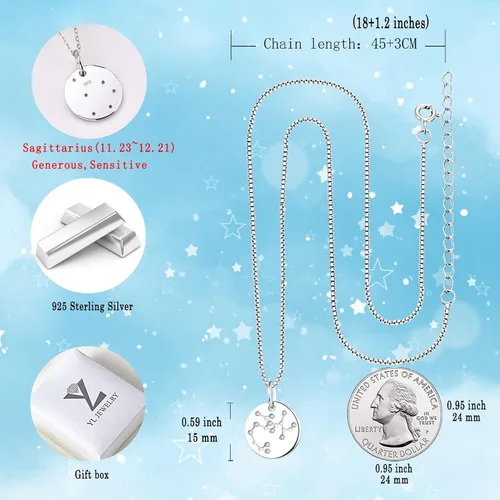 Miniatura 6 de YL Collar de plata de ley con diseño de constelación para mujer, diseño de astrología, moneda, disco y horóscopo