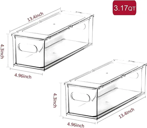 Miniatura 2 de Abiudeng Paquete de 2 cubos organizadores apilables para refrigerador con cajón extraíble, organizador de cajones de nevera transparente con asa