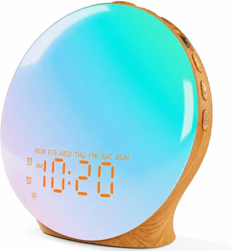 Miniatura 13 de JALL Reloj despertador Sunrise para dormitorios con máquina de sonido de ruido blanco, despertador de luz despertador para personas que duermen