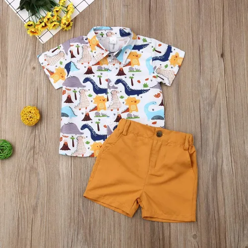 Miniatura 27 de Conjunto de camisa de manga corta con botones y pantalones cortos casuales con diseño de flamingo, para bebés y niños de 1 a 6 años, atuendos