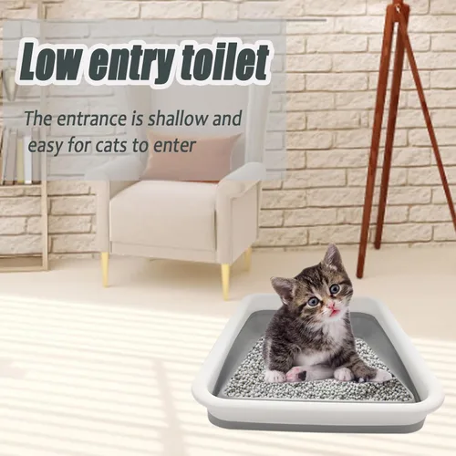 Miniatura 4 de Caja de arena plegable para gatos pequeña, 14.6 x 10.6 x 4.8 pulgadas, abierta, impermeable, de entrada baja, bandeja para orinal para gatitos