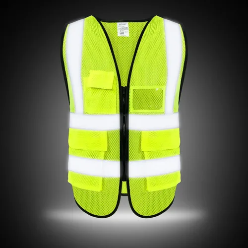 Miniatura 2 de 5 Pockets High Visibility Reflective Safety Vest,Zipper Front, Meets ANSI/ISEA Standards Malla amarilla
