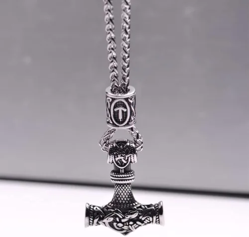 Miniatura 3 de LANGHONG Collar de martillo de Thor vikingo nórdico collar Mjolnir para hombre joyería de talismán