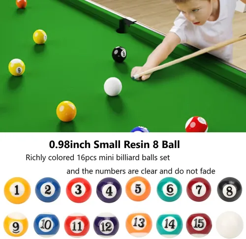 Miniatura 4 de Juego de 16 mini bolas de billar de 0.98 pulgadas, mini bolas de billar de resina con 8 colores para diversión familiar, entretenimiento