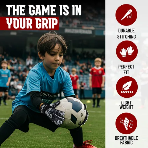 Miniatura 3 de Guantes de portero de fútbol para niños y jóvenes, guantes de portero de fútbol de 0.157 pulgadas (0.157 in), antideslizantes, resistentes, palma