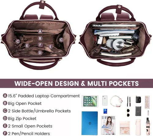 Miniatura 3 de LOVEVOOK - Mochila para laptop para mujer, mochila de moda para mujer.., Rojo vino, 15,6 pulg., Mochilas de viaje