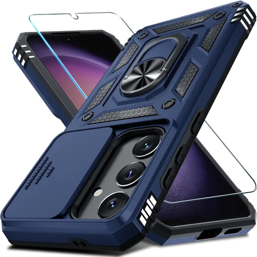 Janmitta Compatible con Samsung Galaxy S24 FE Funda con Cubierta Deslizante Integrada para Lente de Cámara + Protector de Pantalla + Soporte de