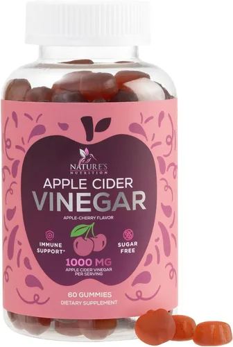 Gomitas de vinagre de sidra de manzana, 1000 mg por porción, suplemento de vitaminas ACV sin azúcar, vitamina B12 y B6 para energía, soporte para la