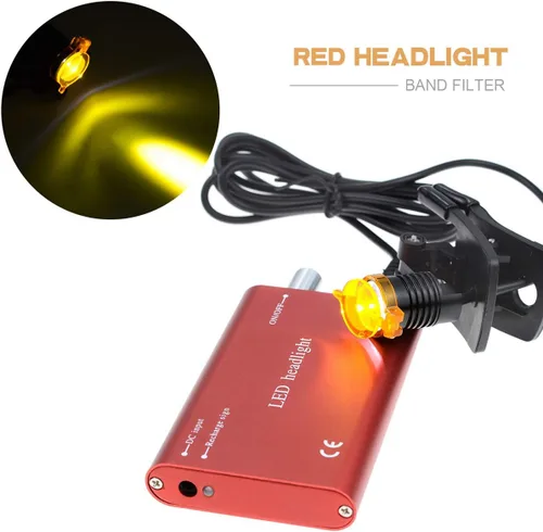 Miniatura 2 de Faro de 3W con filtro de clip de plástico, luz principal, faro para lupa binocular con bolsa (rojo)