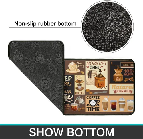 Miniatura 7 de Alfombras y esteras de cocina con tema de café (2 piezas), alfombra de cocina negra antideslizante lavable, suave, superabsorbente, juego