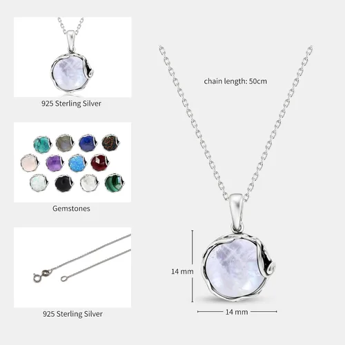 Miniatura 7 de 925 Sterling Silver Natural Moonstone Necklace - 14mm White Iridescent Round Gemstone Pendant, June Gemini Birthstone Birthday Present - Unique