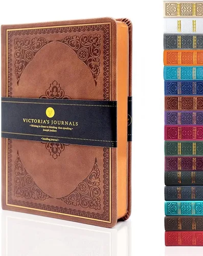 Miniatura 32 de VICTORIA'S JOURNALS Diario Vintage de Cuero Sintético con Tapa Dura Cuaderno Rayado Diario de Viaje de Aspecto Antiguo, Tamaño A5 5.7'' x 8.1'' Gris
