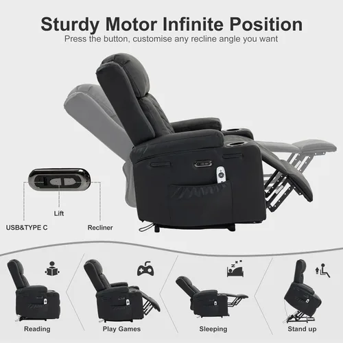 Miniatura 3 de Silla reclinable eléctrica para personas mayores con masaje por vibración y calefacción lumbar, sofá individual eléctrico de piel sintética
