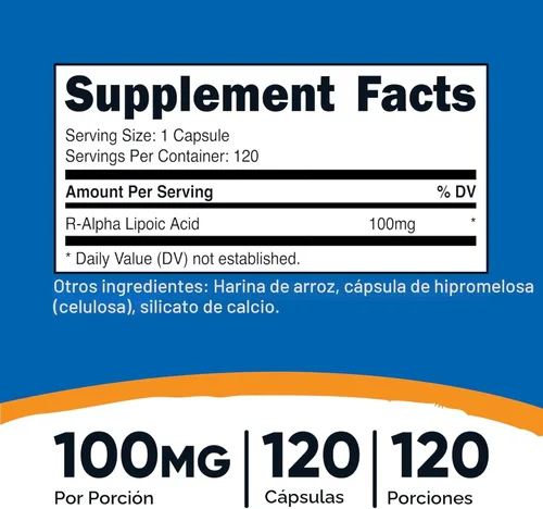 Miniatura 2 de Nutricost Ácido R-alfa lipoico 100 mg, 120 cápsulas - Cápsulas vegetarianas, sin OMG, sin gluten