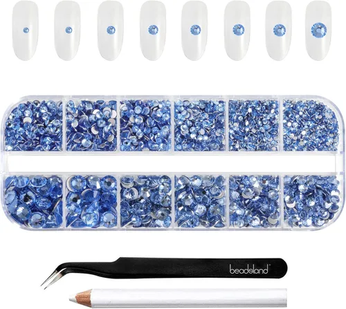 Miniatura 32 de Beadsland Diamantes de imitación para maquillaje, 8 tamaños, 2500 unidades de diamantes de imitación de cristal con parte trasera plana, gemas