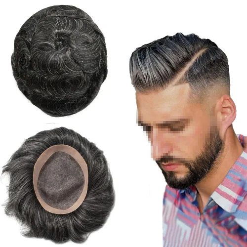 Miniatura 11 de FACE MIRACLE - Pelucas de cabello humano real para hombre, con revestimiento de poliéster, prótesis de cabello masculino, 8 x 11, 1#, negro