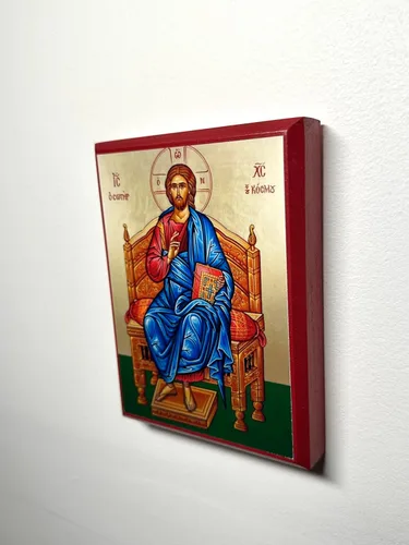 Miniatura 2 de Icono cristiano ortodoxo griego de madera Jesucristo el Salvador del mundo (4 "x 5")