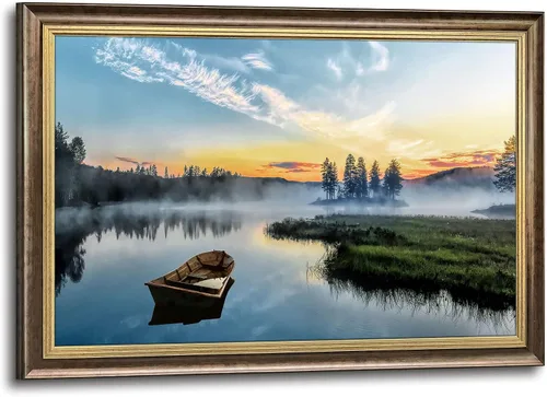 Miniatura 9 de Inpraradiso - Lienzo de Arte de Pared de Naturaleza: Cuadro Panorámico de Paisaje de Lago de Montaña, Árboles del Bosque, Impresión Artística