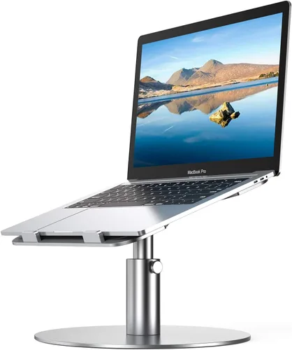 Miniatura 8 de Soporte para computadora portátil para escritorio, elevador acrílico transparente ajustable y plegable con base giratoria de 360°, soporte