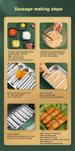 Miniatura 4 de Molde de salchicha de acero inoxidable con 6 cavidades para perros calientes caseros, molde antiadherente para perritos calientes para horno