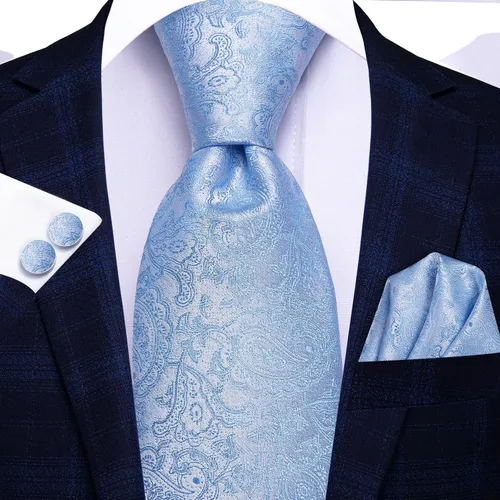 Miniatura 30 de Hi-Tie Corbatas de seda para hombre, diseño de cachemira a rayas, con bolsillo, gemelos cuadrados, conjunto formal de negocios