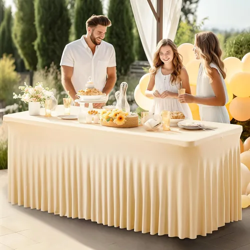 Miniatura 12 de PARTISKY - Mantel de elastano negro para mesas rectangulares de 4 pies, cubierta de mesa elástica para mesas plegables, bodas, fiestas, banquetes