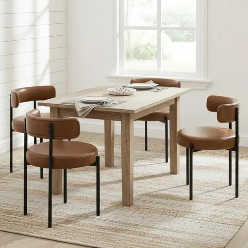 Miniatura 30 de Juego de 2 sillas de comedor Boucle, sillas de comedor beige con asiento tapizado y respaldo redondo, sillas de cocina modernas de mediados de siglo