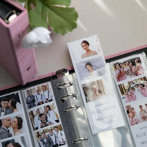 Miniatura 36 de Álbum de fotos de cabina de fotos - Cuaderno con purpurina de 6 anillas, carpeta brillante con 20 fundas para fotos de 2x6 - Se adapta a 80 tiras