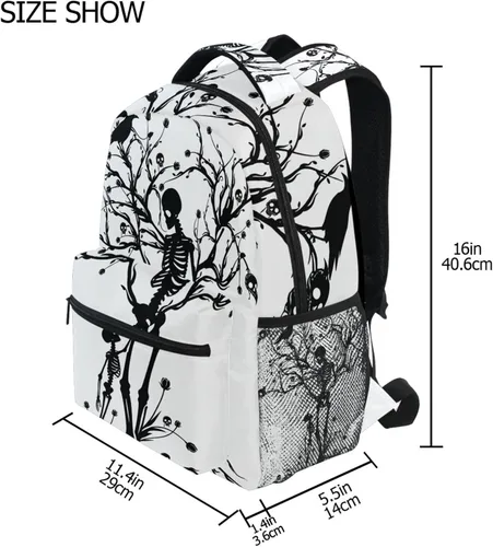 Miniatura 5 de Mochila negra del Día de los Muertos con patrón de calavera para adultos, mochila escolar casual, bolsa universitaria de viaje, con cremallera