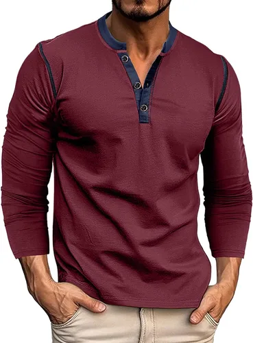 Miniatura 8 de Henley Shirt for Men, Long Sleeve Casual Button Placket, Classic Lightweight Cotton Pullover Basic Tee Tops