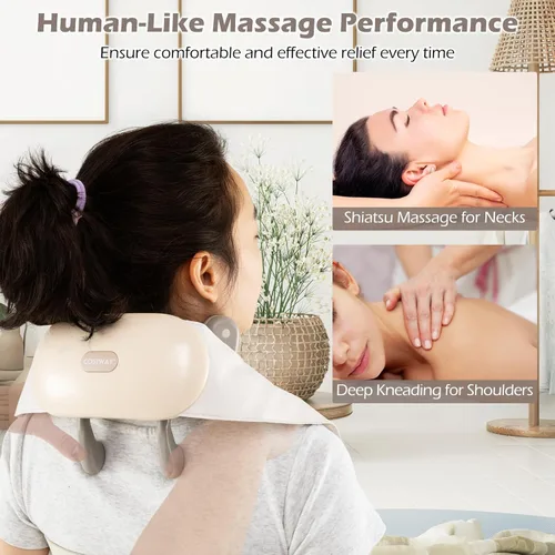 Miniatura 8 de COSTWAY Masajeador de cuello y hombros con calor, máquina shiatsu de amasado de tejido profundo 4D para aliviar el dolor, almohada masajeadora