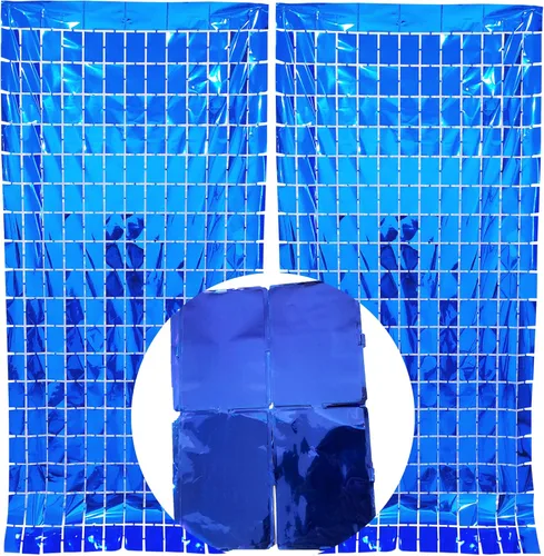 Miniatura 10 de Prudance - Juego de 2 cortinas cuadradas de oropel con flecos negros para fiestas, cortinas de lentejuelas cuadradas para fondo de foto, accesorios