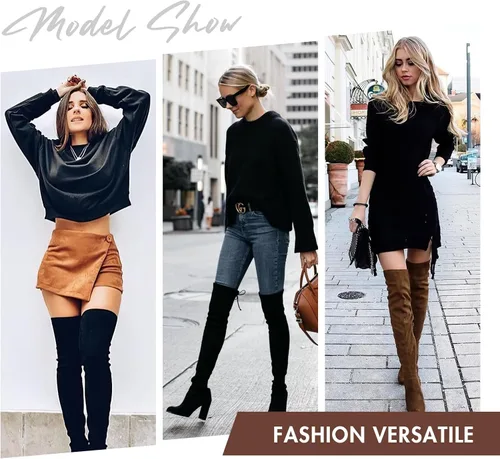 Miniatura 2 de Vepose Botas de gamuza 991 para mujer, por encima de la rodilla, veganas, 3.03 pulgadas, tacones gruesos, cremallera lateral, zapatos de apertura