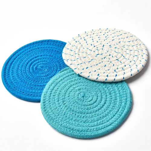 Miniatura 2 de Juego de 3 soportes para ollas de cocina, juego de salvamanteles 100% algodón puro tejido de hilo, juego de soportes para ollas calientes