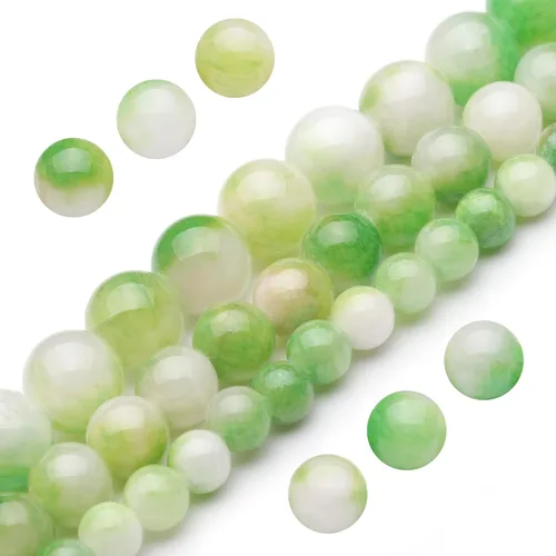 Youngbling Cuentas de piedras preciosas naturales para la fabricación de joyas, cuentas de piedra lisa pulida de jade verde blanco pulido redondo