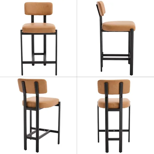 Miniatura 4 de DUOMAY Juego de 2 taburetes modernos de piel sintética, tapizados de 26 pulgadas de altura de asiento bajos con patas de metal negro, taburetes