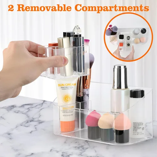 Miniatura 3 de Bandeja organizadora de maquillaje transparente, vitrina de cosméticos, pequeño organizador de maquillaje para tocador, baño, encimera, encimera