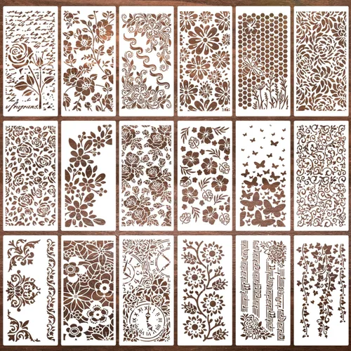 Miniatura 8 de Plantillas para manualidades, plantillas de textura reutilizables, hojas de damasco, floral, cubista, fondo mixto, plantillas para madera, lona
